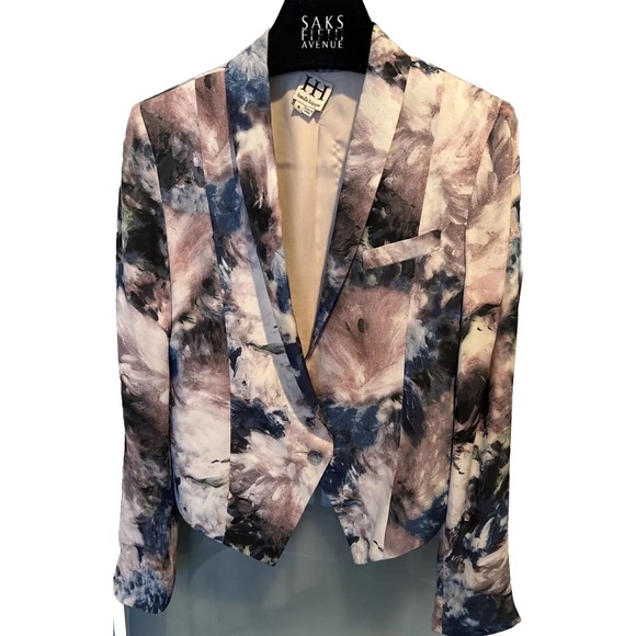 Haute Hippie Watercolor Silk Cropped Tuxedo Blazer Size 8 - Picture 1 of 9